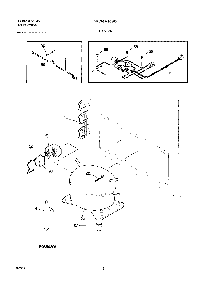 SYSTEM Diagram and Parts List for FFC05M1CW0  Frigidaire Freezer