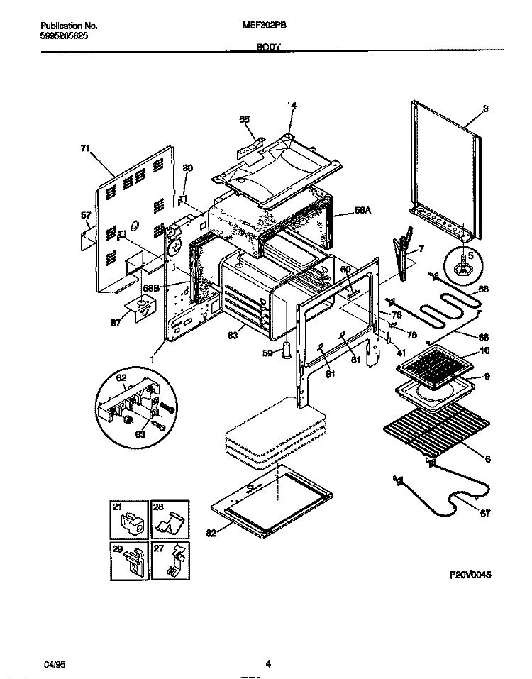 BODY Diagram and Parts List for MEF302PBWC  Frigidaire Range