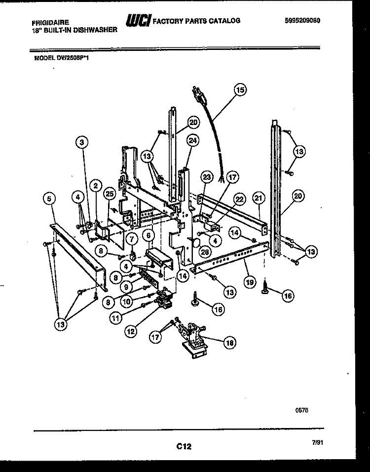 POWER DRY AND MOTOR PARTS Diagram and Parts List for DW2508PW1  Frigidaire Dishwasher