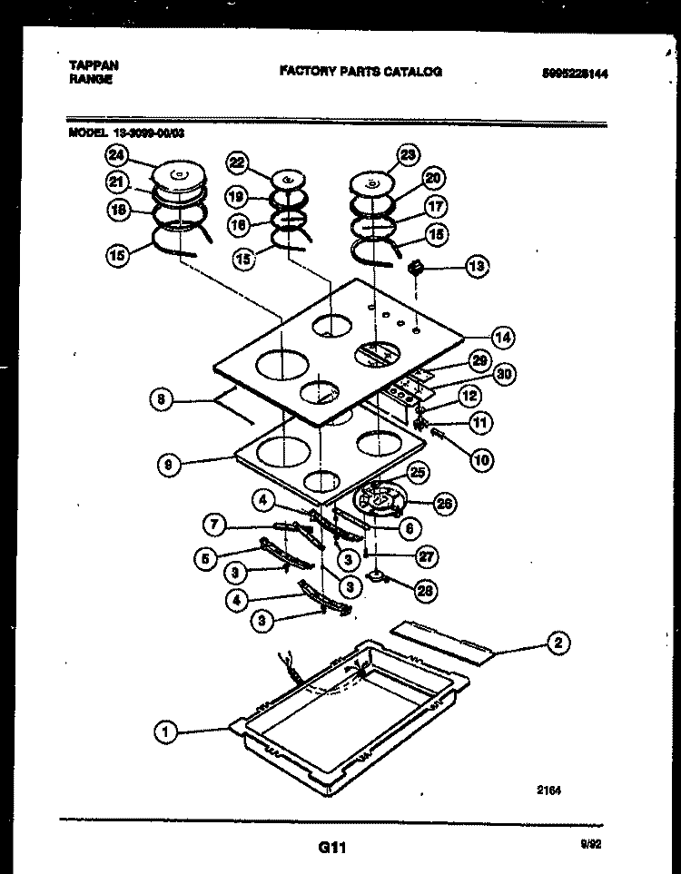 ELECTRIC SMOOTH TOP Diagram and Parts List for 13-3099-00-03  Tappan Cooktop