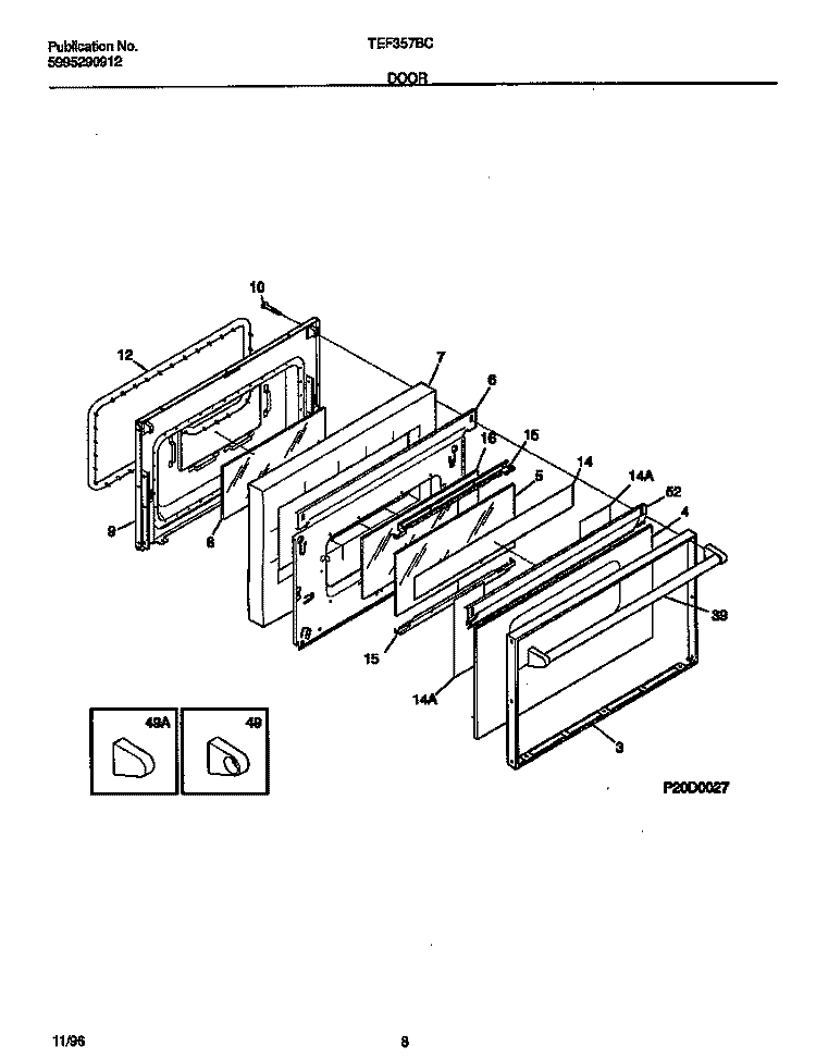 DOOR Diagram and Parts List for TEF357BCWD  Tappan Range