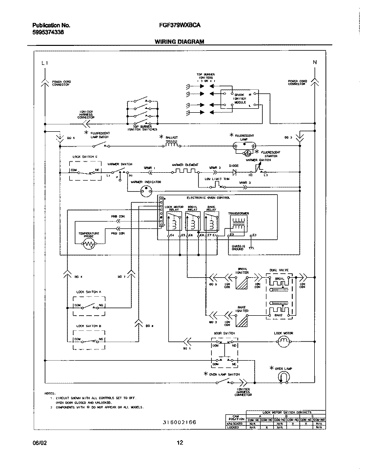 WIRING DIAGRAM Diagram and Parts List for FGF379WXBCA  Frigidaire Range