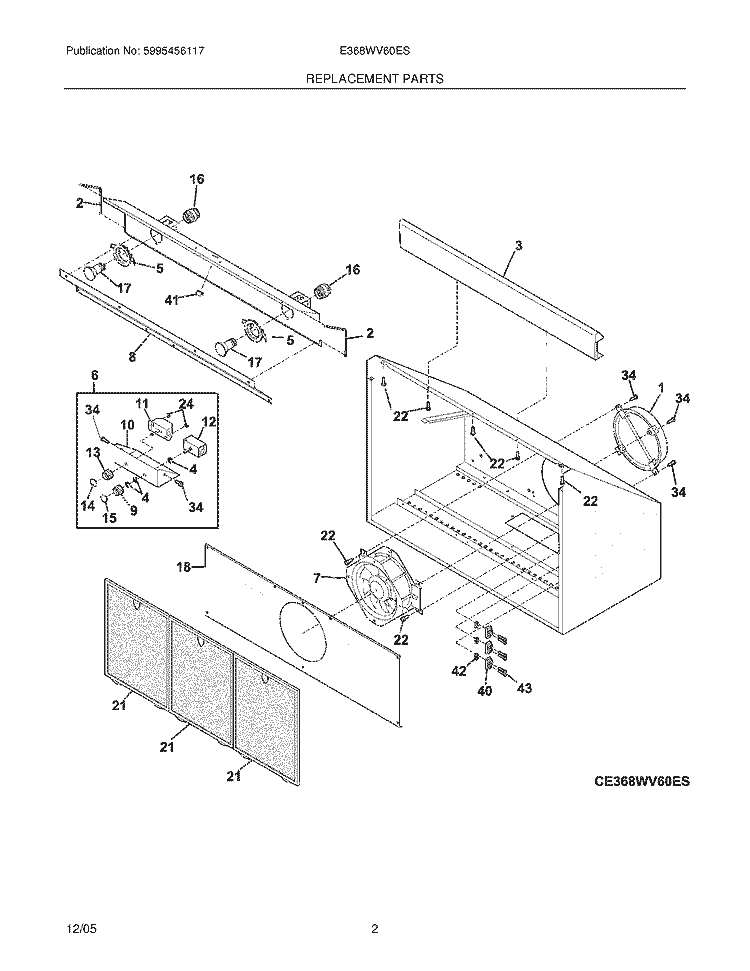 REPLACEMENT PARTS Diagram and Parts List for E368WV60ES  Electrolux Range Hood
