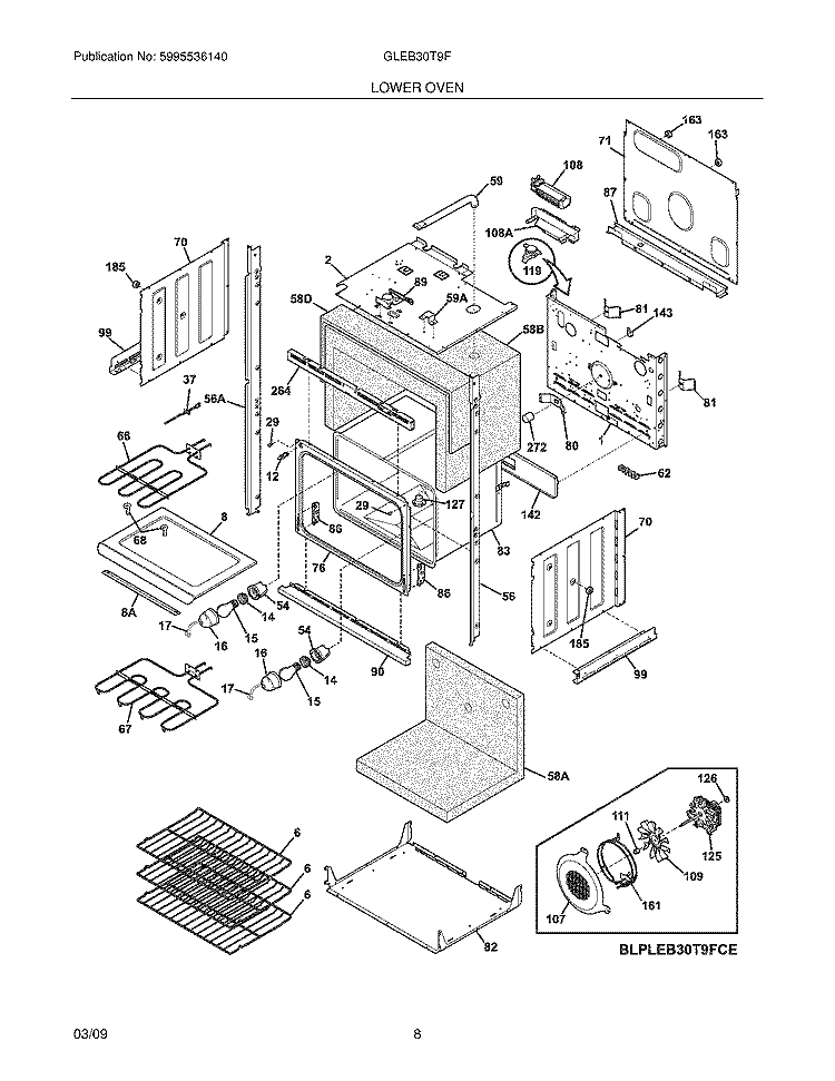 LOWER OVEN Diagram and Parts List for GLEB30T9FSC  Frigidaire Wall Oven
