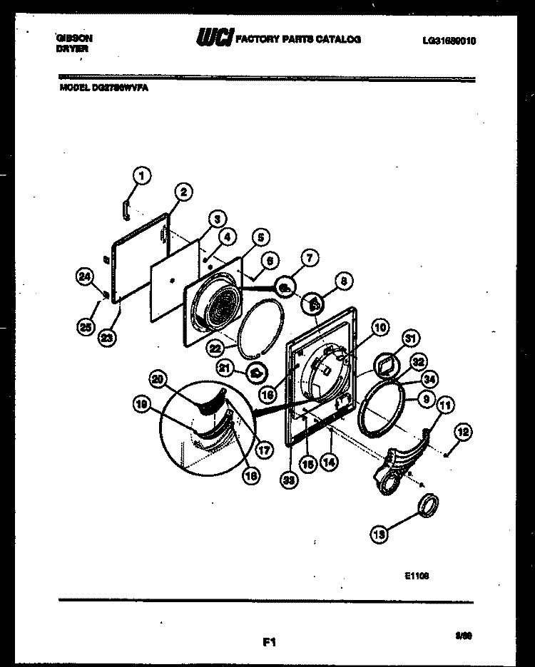 DOOR PARTS Diagram and Parts List for DG27S6DVFA  Gibson Dryer