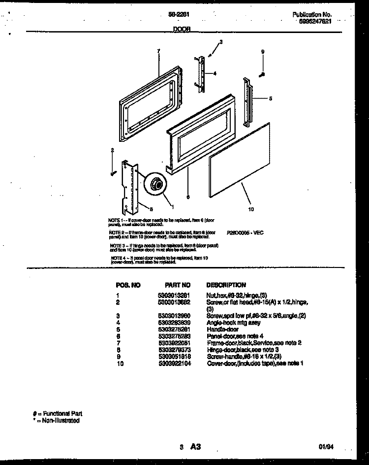 DOOR PARTS Diagram and Parts List for 56-2281-10-03  Tappan Microwave