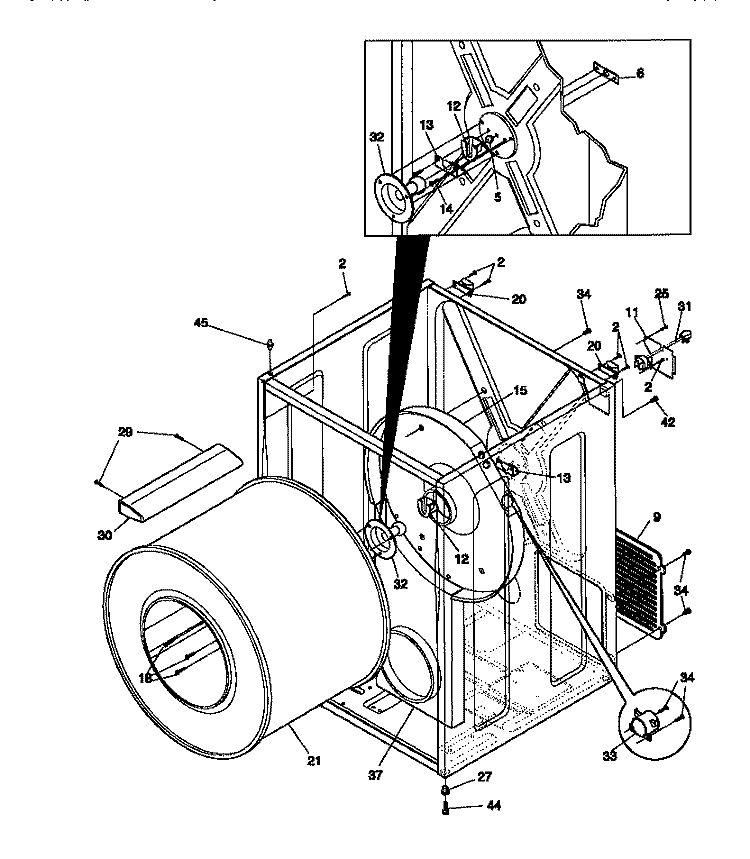 CABINET / DRUM Diagram and Parts List for MDG116RBW1  Frigidaire Dryer