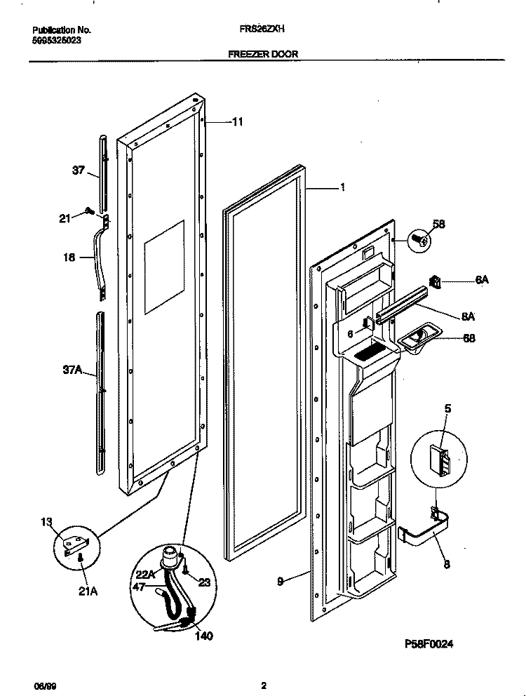 FREEZER DOOR Diagram and Parts List for FRS26ZXHD0  Frigidaire Refrigerator