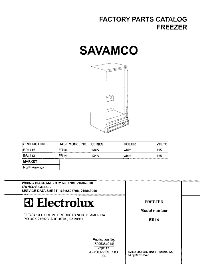 COVER Diagram and Parts List for ER1412  Frigidaire Freezer