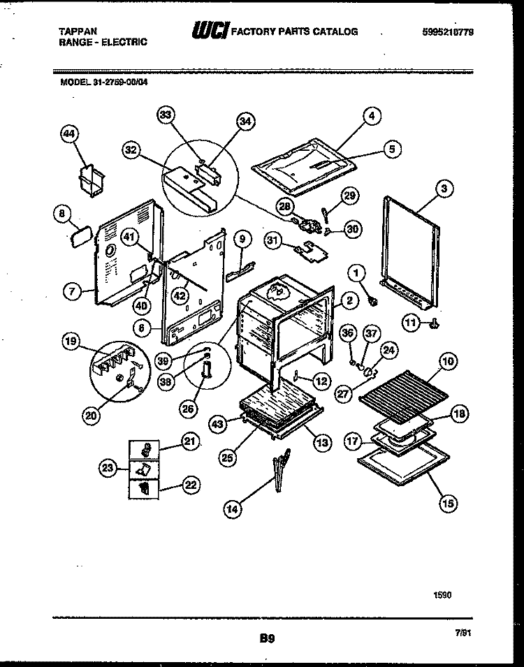 BODY PARTS Diagram and Parts List for 31-2759-00-04  Tappan Range