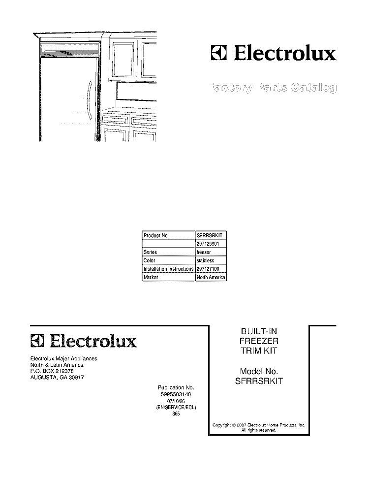 COVER Diagram and Parts List for SFRRSRKIT  Electrolux Refrigerator