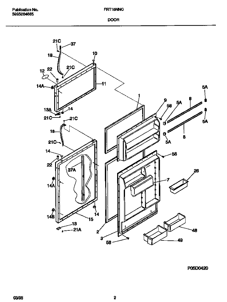 DOOR Diagram and Parts List for FRT18NNCW0  Frigidaire Refrigerator