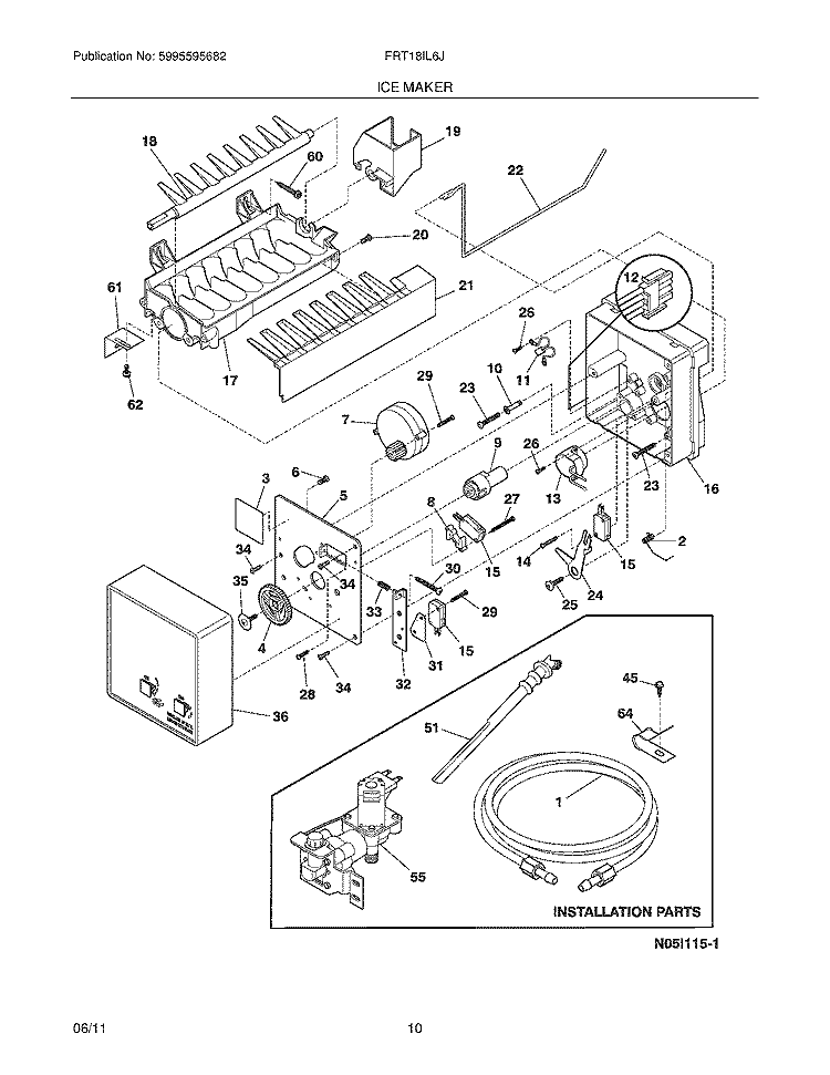 ICE MAKER Diagram and Parts List for FRT18IL6JW7  Frigidaire Refrigerator