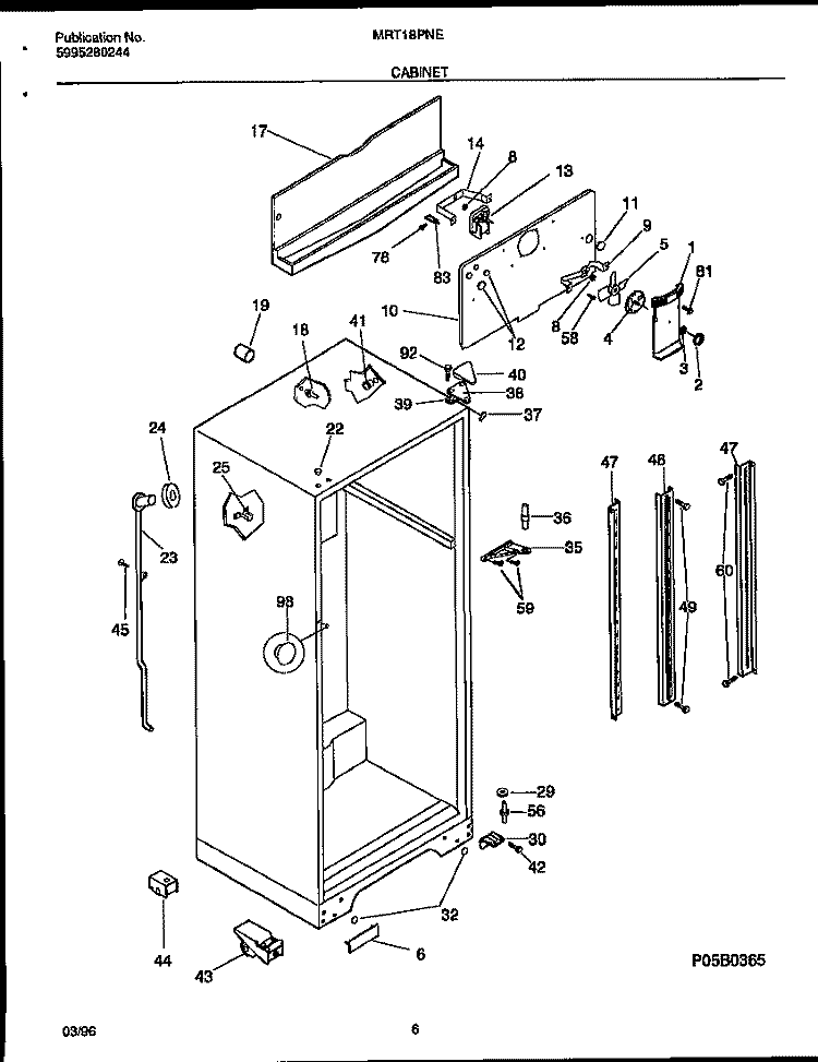 CABINET Diagram and Parts List for MRT18PNED0  Frigidaire Refrigerator
