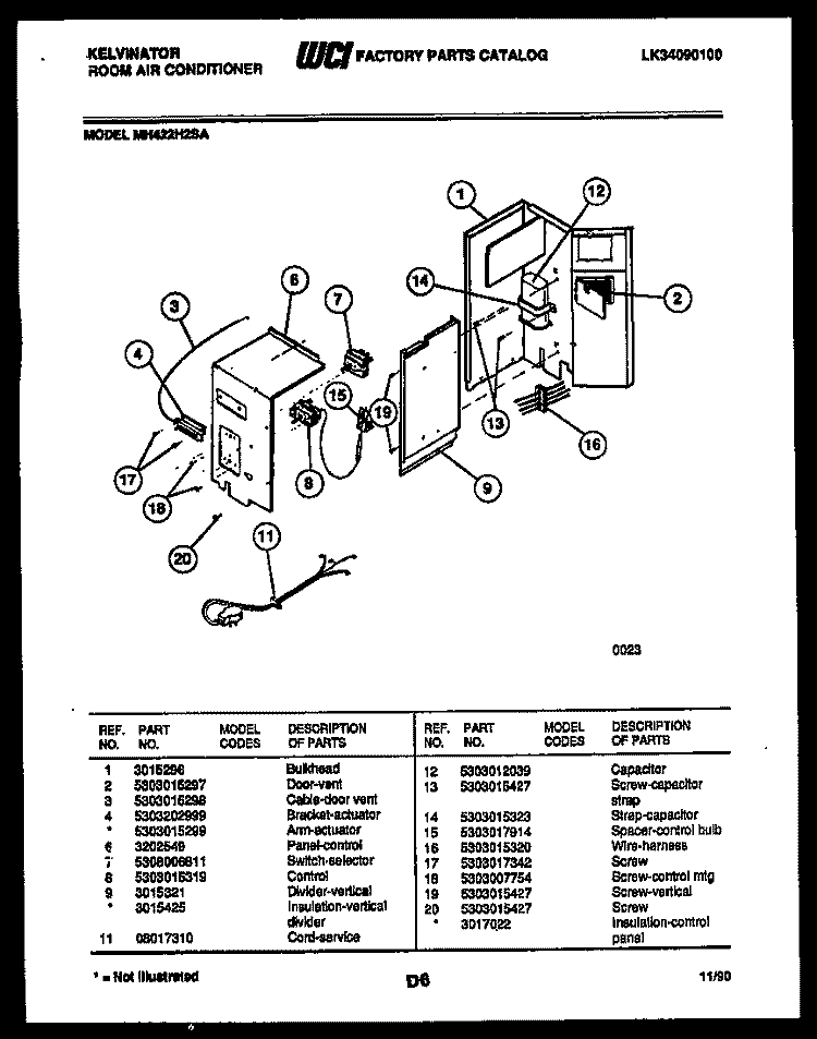 ELECTRICAL PARTS Diagram and Parts List for MH422H2SA  Kelvinator Air Conditioner