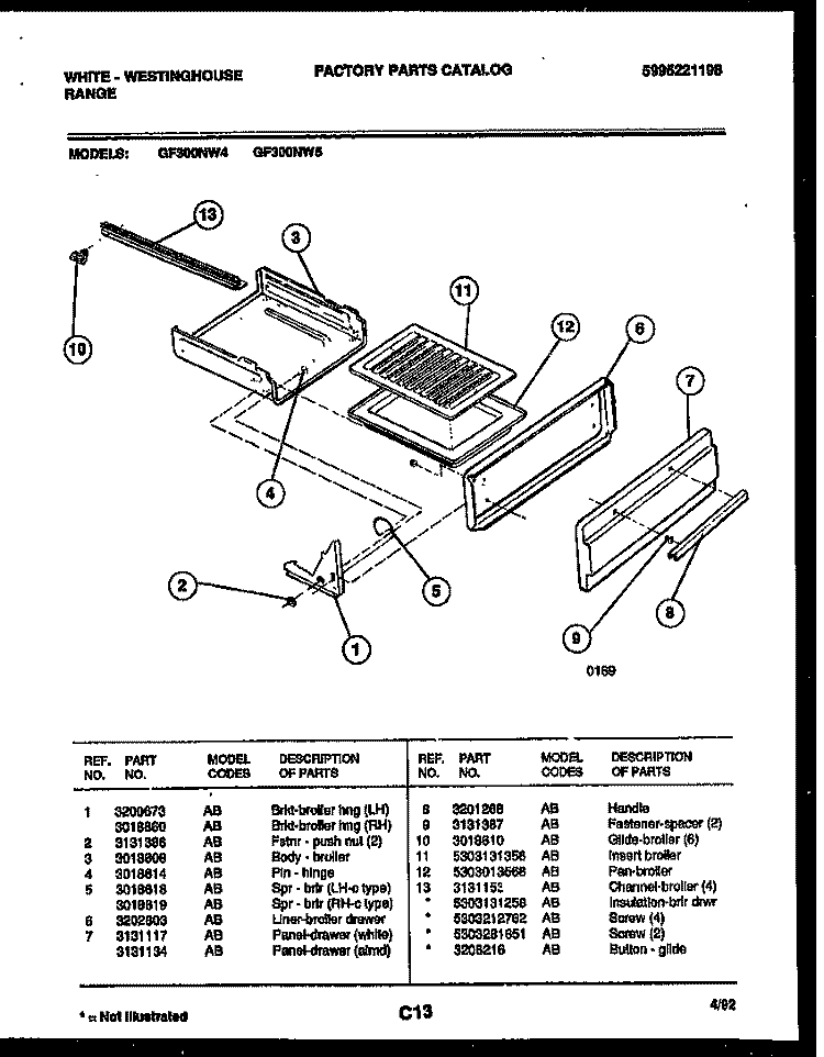 BROILER DRAWER PARTS Diagram and Parts List for GF300NW5  Frigidaire Range