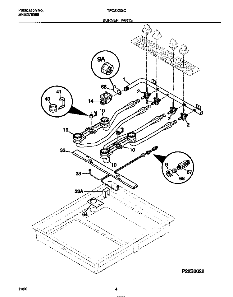 BURNER PARTS Diagram and Parts List for TPC8X3XCW2  Tappan Cooktop