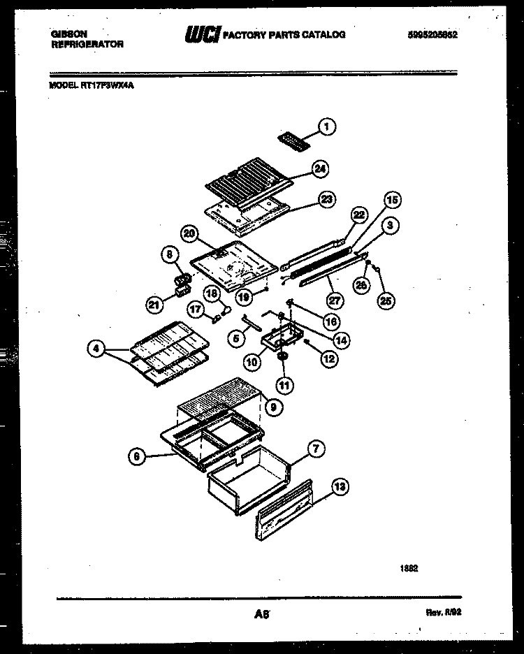 SHELVES AND SUPPORTS Diagram and Parts List for RT17F3WX4A  Gibson Refrigerator