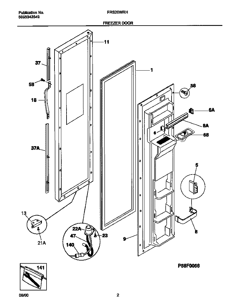 FREEZER DOOR Diagram and Parts List for FRS20WRHW6  Frigidaire Refrigerator