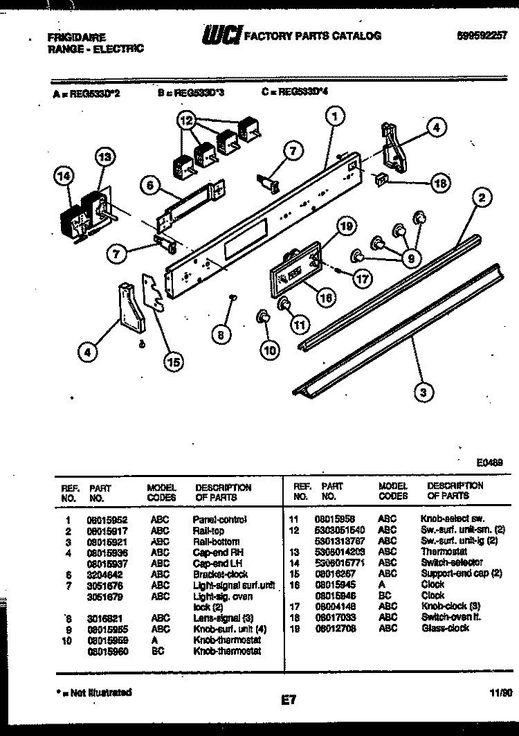CONTROL PANEL Diagram and Parts List for REG533DW3  Frigidaire Range