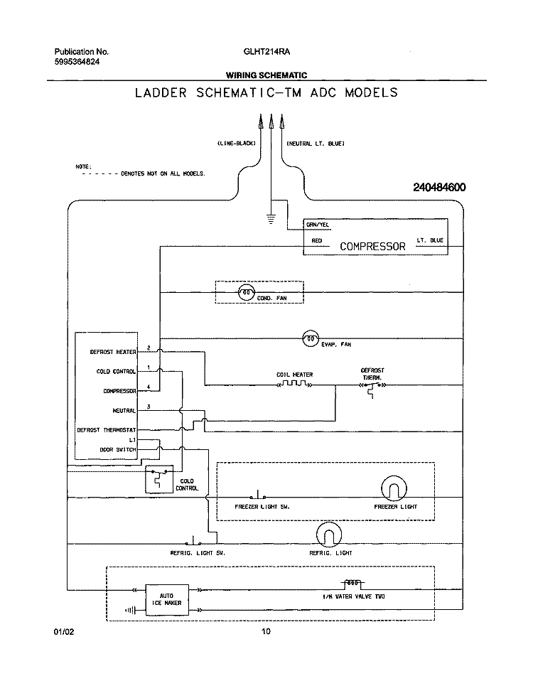 WIRING SCHEMATIC Diagram and Parts List for GLHT214RAQ2  Frigidaire Refrigerator