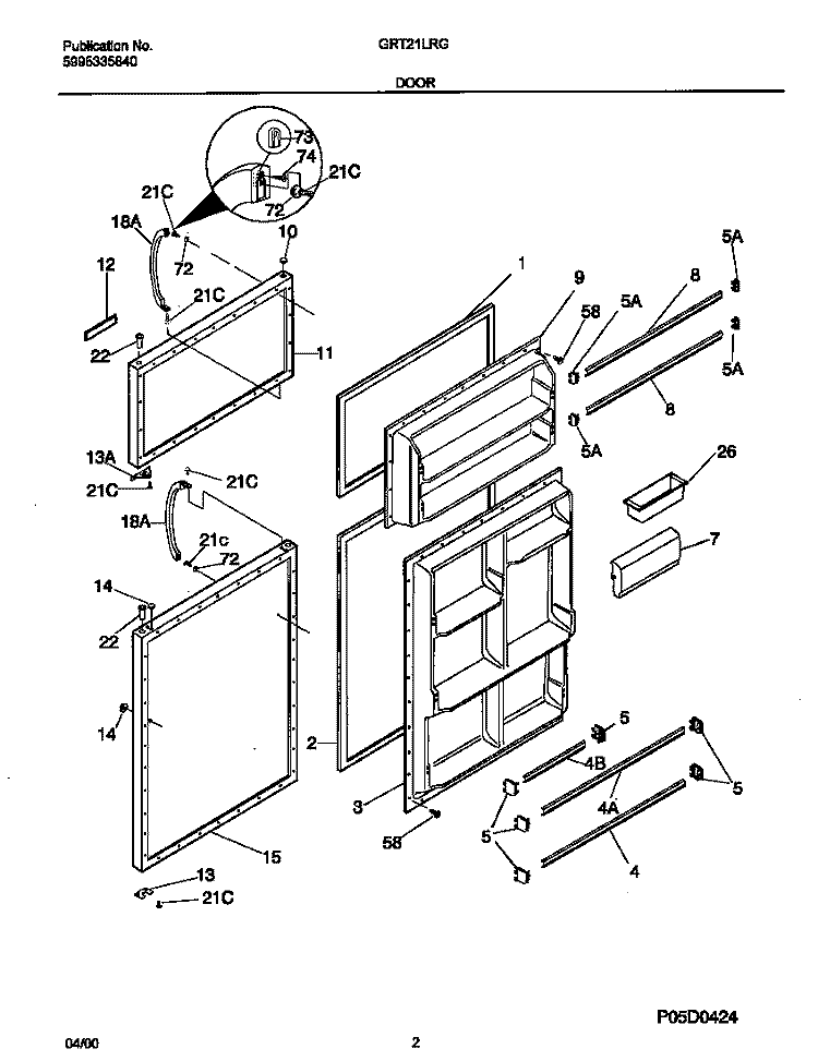 DOOR Diagram and Parts List for GRT21LRGD0  Gibson Refrigerator