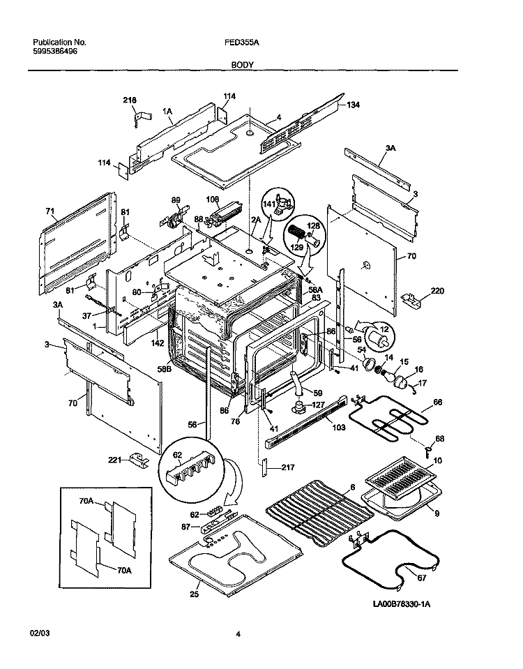 BODY Diagram and Parts List for FED355ASF  Frigidaire Range