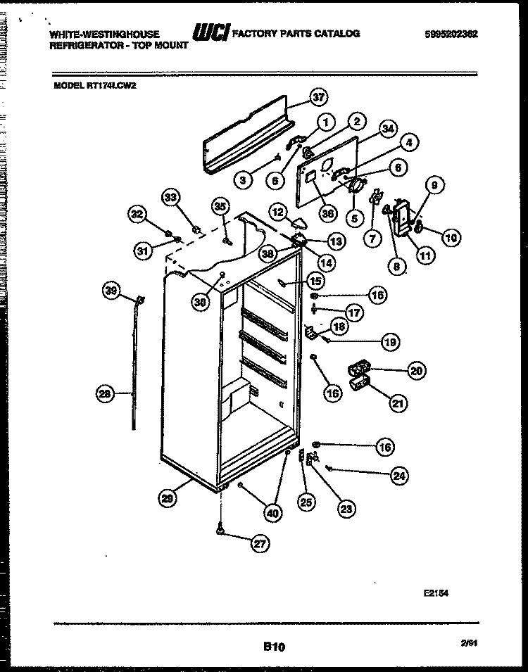 CABINET PARTS Diagram and Parts List for RT174LCD2  Frigidaire Refrigerator