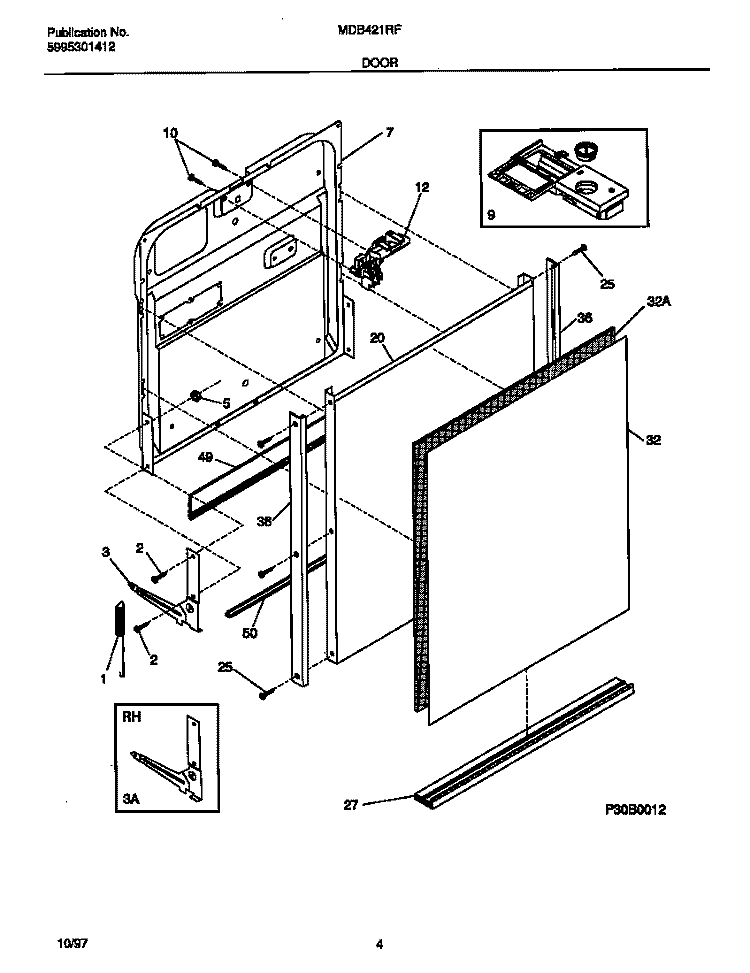 DOOR Diagram and Parts List for MDB421RFR3  Frigidaire Dishwasher