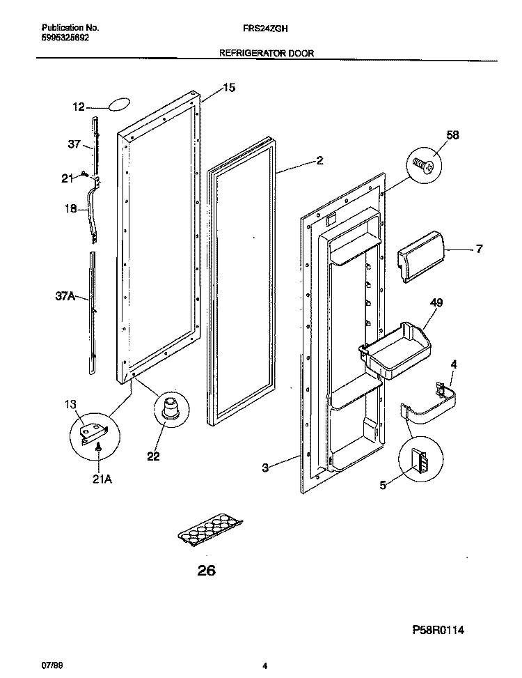 REFRIGERATOR DOOR Diagram and Parts List for FRS24ZGHD2  Frigidaire Refrigerator