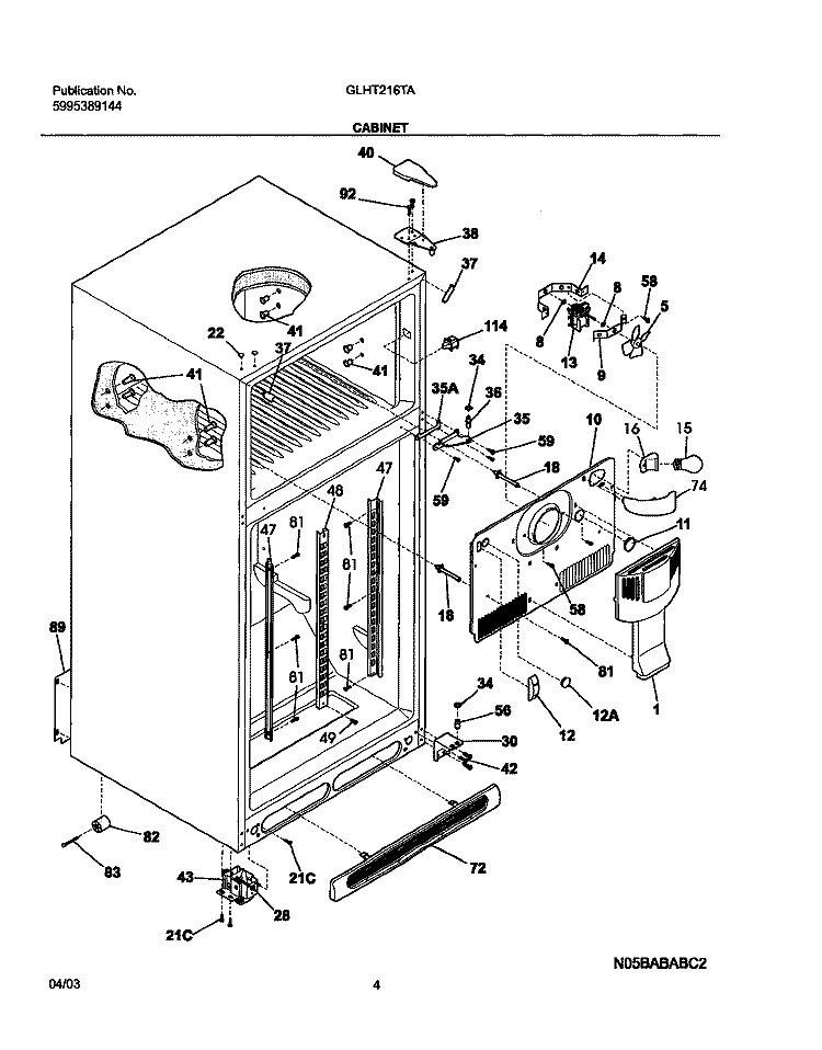 CABINET Diagram and Parts List for GLHT216TAQ4  Frigidaire Refrigerator