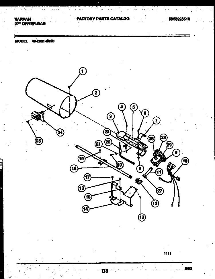 BURNER, IGNITER AND VALVE Diagram and Parts List for 49-2351-23-01  Tappan Dryer