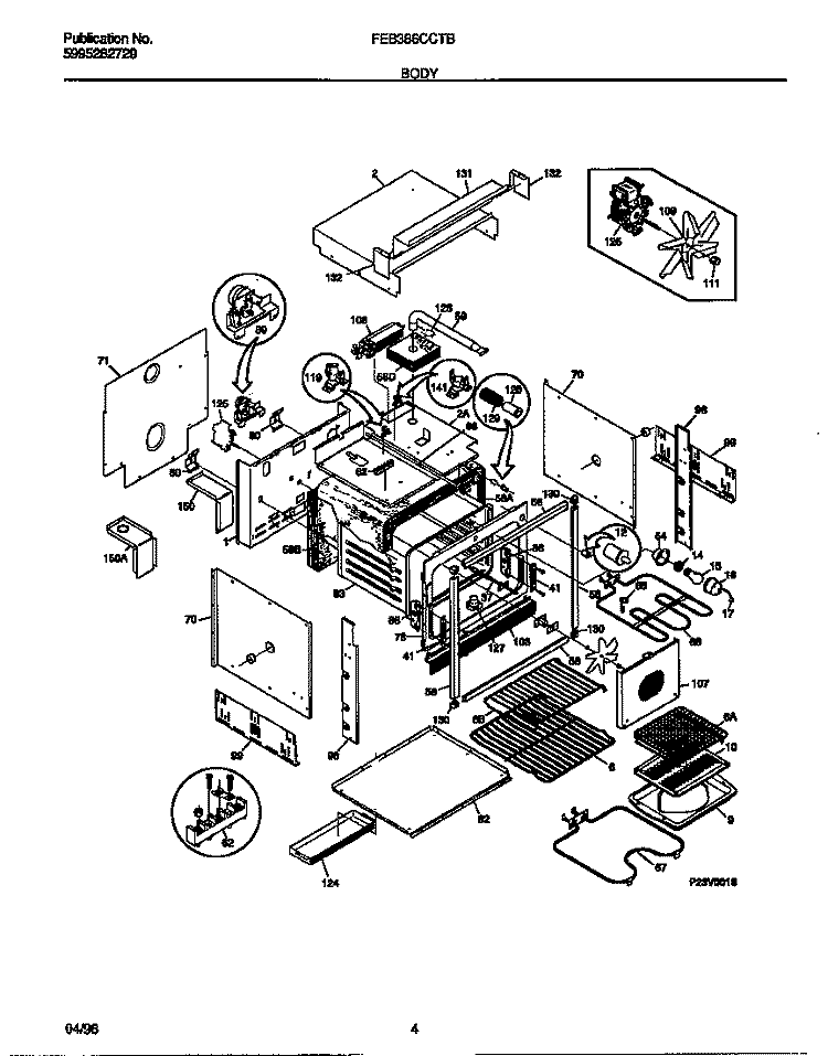 BODY Diagram and Parts List for FEB386CCTB  Frigidaire Wall Oven