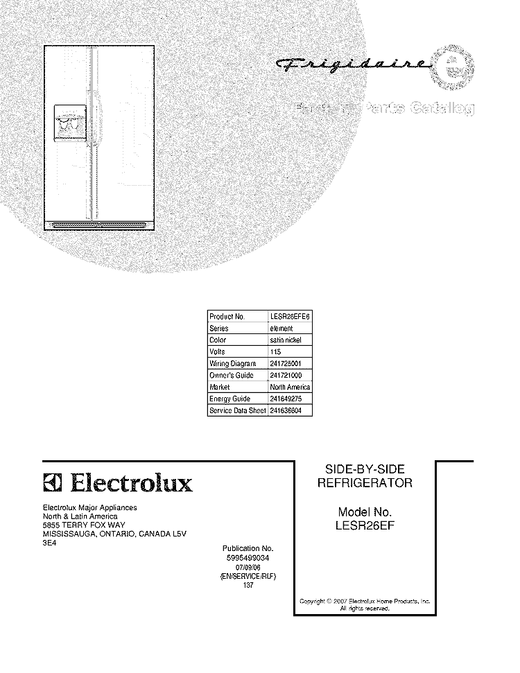 COVER Diagram and Parts List for LESR26EFE6  Frigidaire Refrigerator