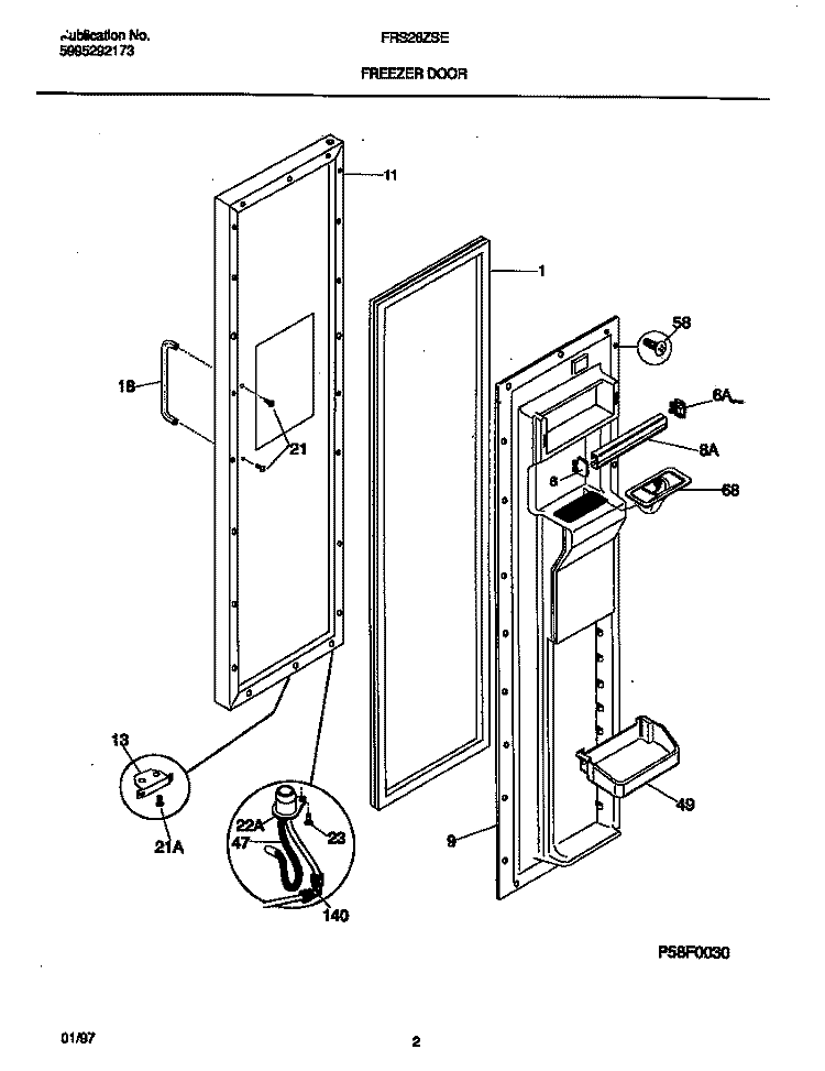 FREEZER DOOR Diagram and Parts List for FRS26ZSEB3  Frigidaire Refrigerator
