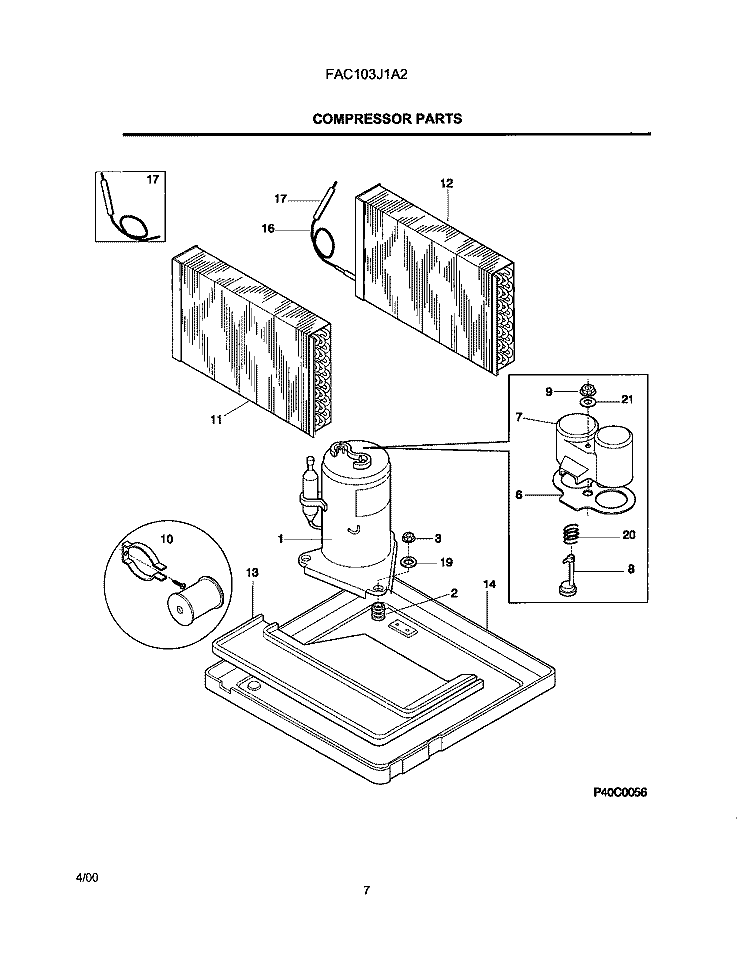 COMPRESSOR PARTS Diagram and Parts List for FAC103J1A2  Frigidaire Air Conditioner