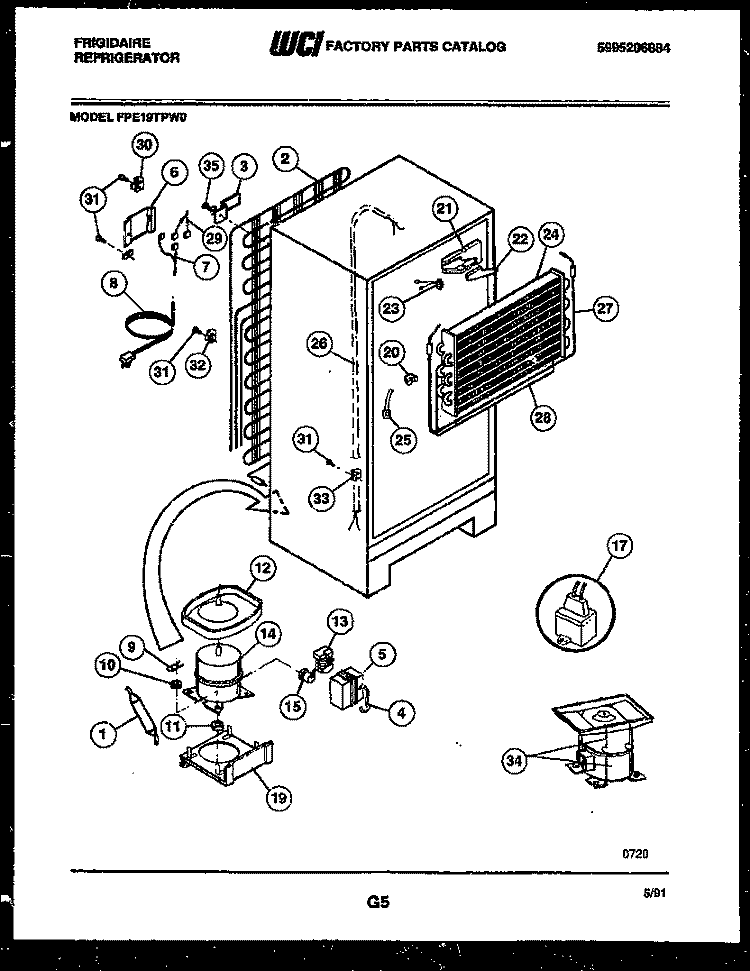 SYSTEM AND AUTOMATIC DEFROST PARTS Diagram and Parts List for FPE19TPW0  Frigidaire Refrigerator