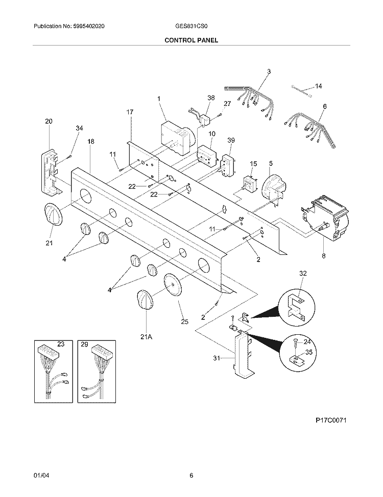 CONTROL PANEL Diagram and Parts List for GES831CS0  Gibson Washer Dryer Combo