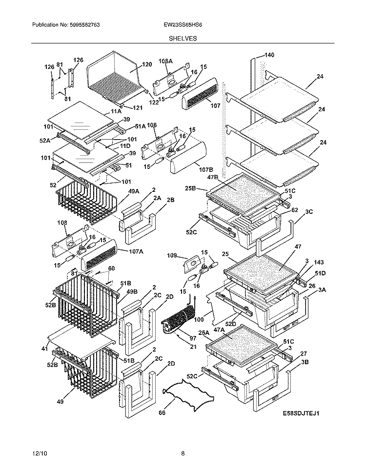 SHELVES Diagram and Parts List for EW23SS65HS6  Electrolux Refrigerator