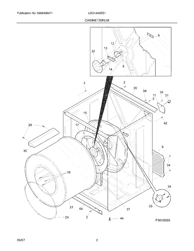 CABINET / DRUM Diagram and Parts List for LGQ1442ES1  Frigidaire Dryer