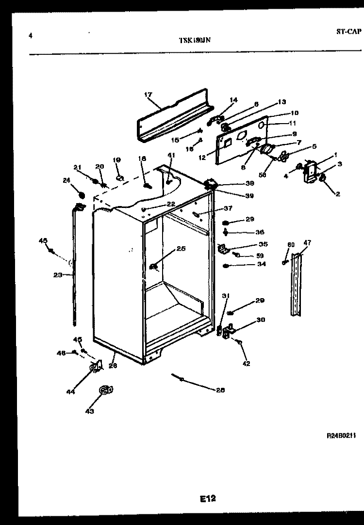 CABINET PARTS Diagram and Parts List for TSK180JN0D  Kelvinator Refrigerator