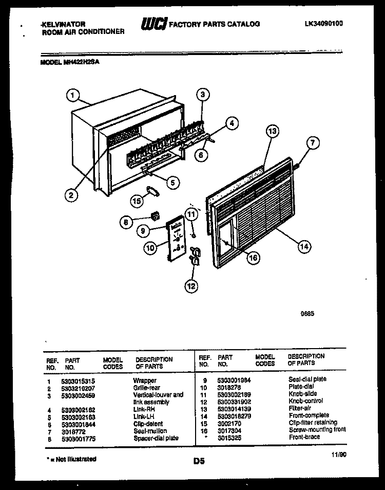 CABINET PARTS Diagram and Parts List for MH422H2SA  Kelvinator Air Conditioner