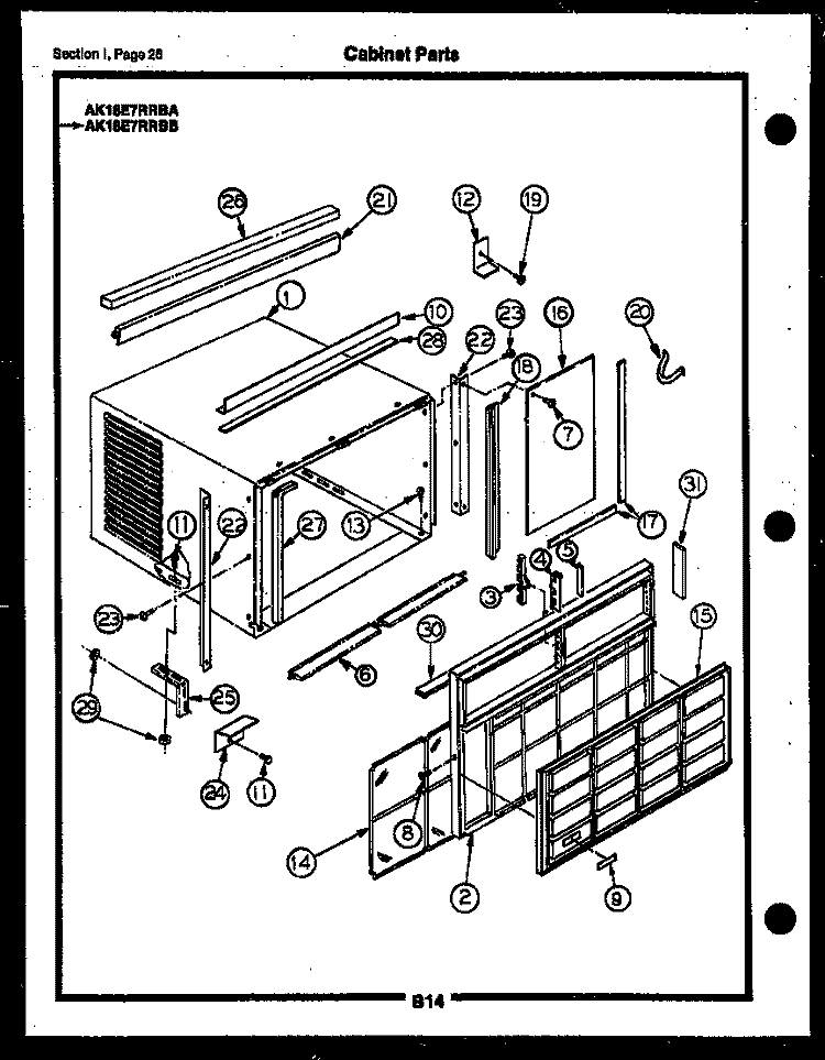CABINET PARTS Diagram and Parts List for AK16E6RRBA  Frigidaire Air Conditioner