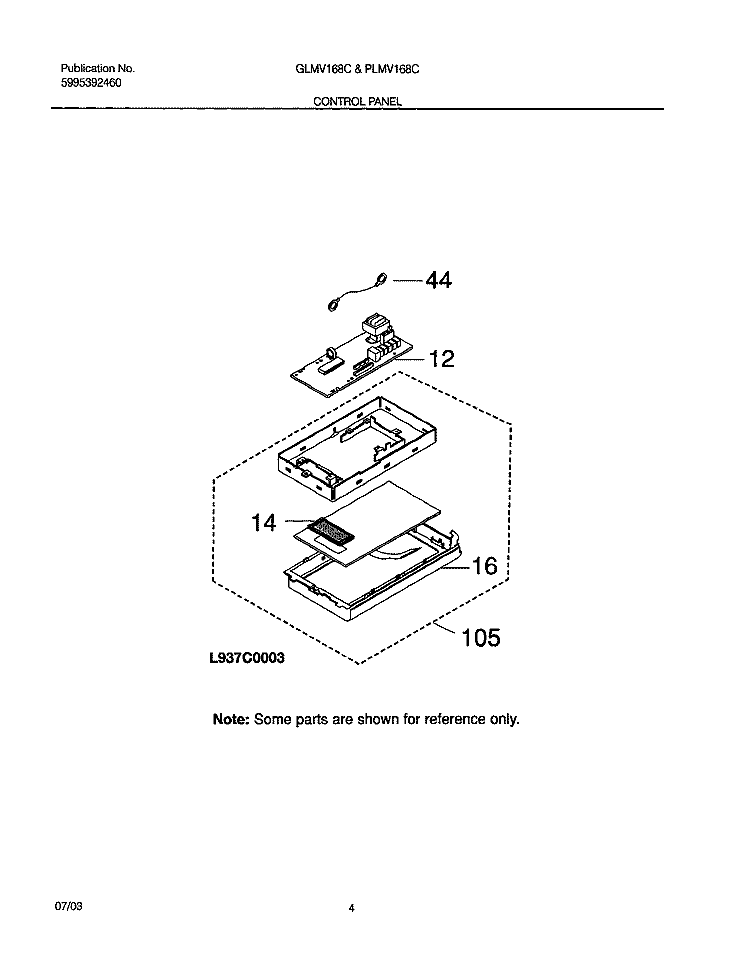 CONTROL PANEL Diagram and Parts List for GLMV168CB1  Frigidaire Microwave