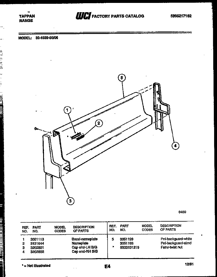 BACKGUARD Diagram and Parts List for 32-1039-23-06  Tappan Range