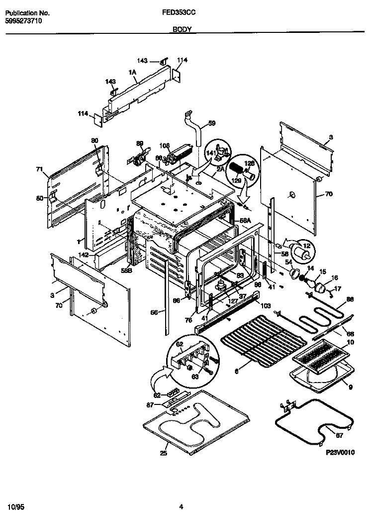 BODY Diagram and Parts List for FED353CCDB  Frigidaire Range