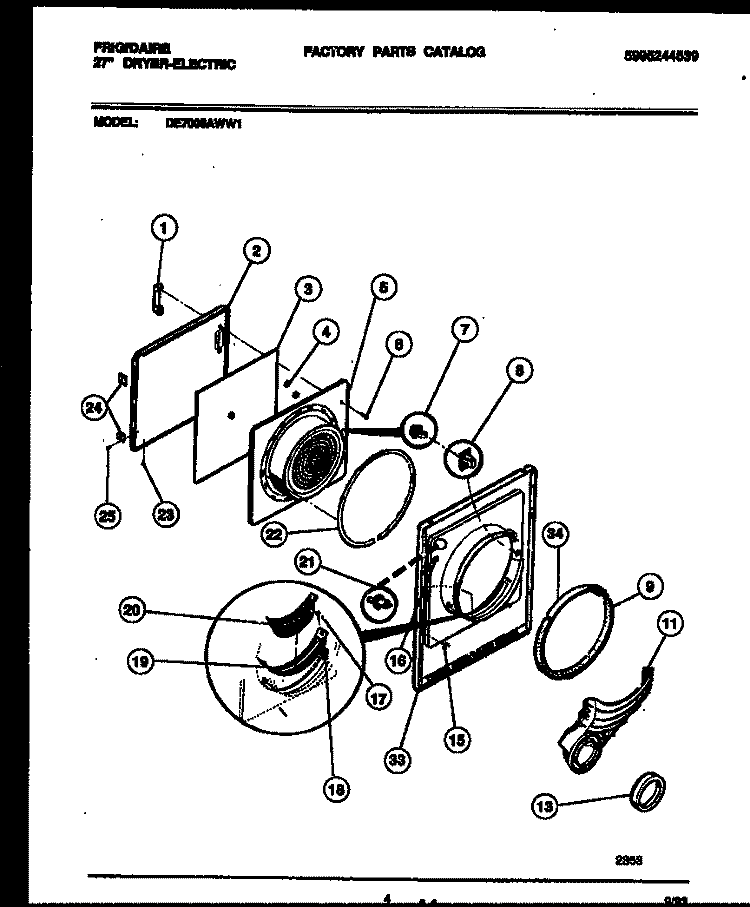 DOOR PARTS Diagram and Parts List for DE7000AWW1  Frigidaire Dryer