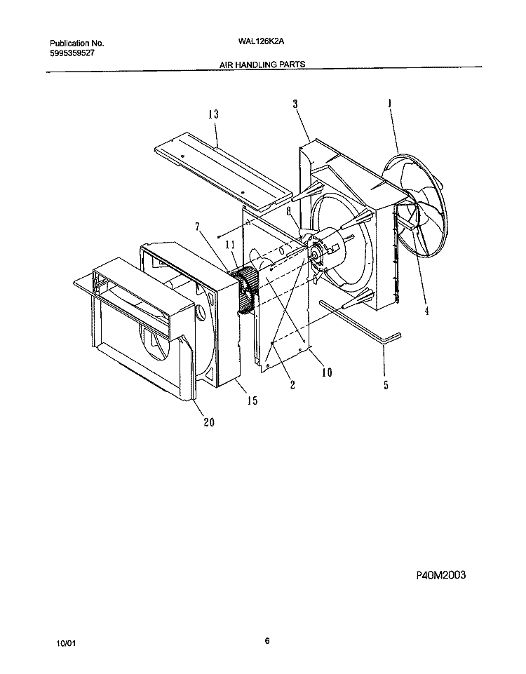 AIR HANDLING PARTS Diagram and Parts List for WAL126K2A1  Westinghouse Air Conditioner