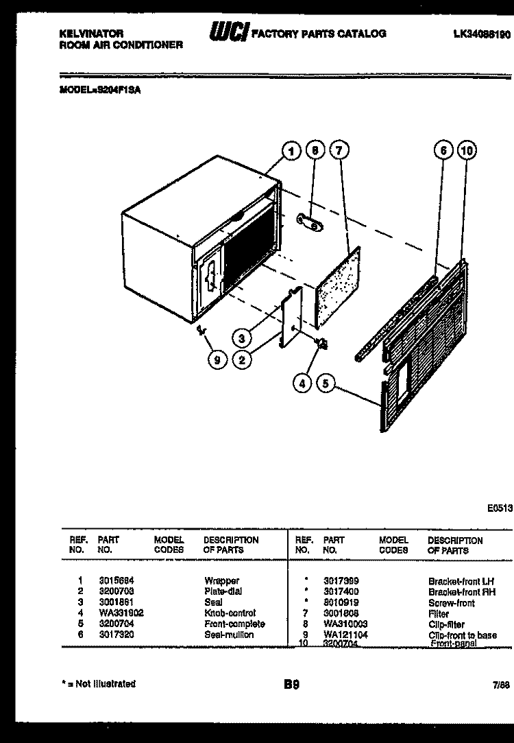 CABINET PARTS Diagram and Parts List for S204F1SA  Kelvinator Air Conditioner