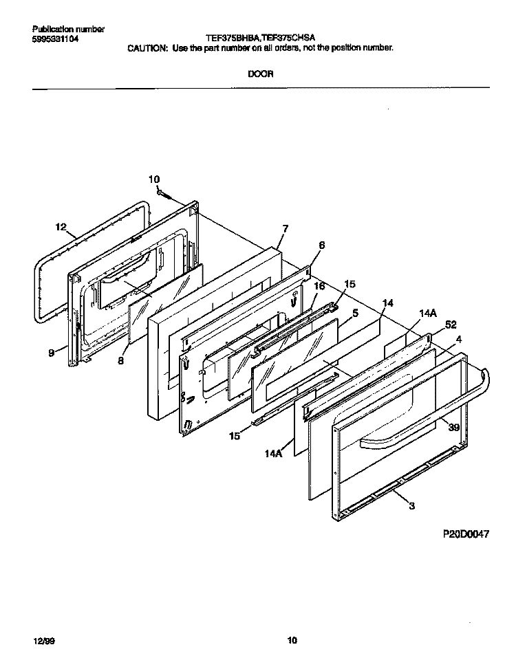 DOOR Diagram and Parts List for TEF375BHBA  Tappan Range